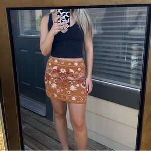 Miami Brown and White Flower Mini Skirt